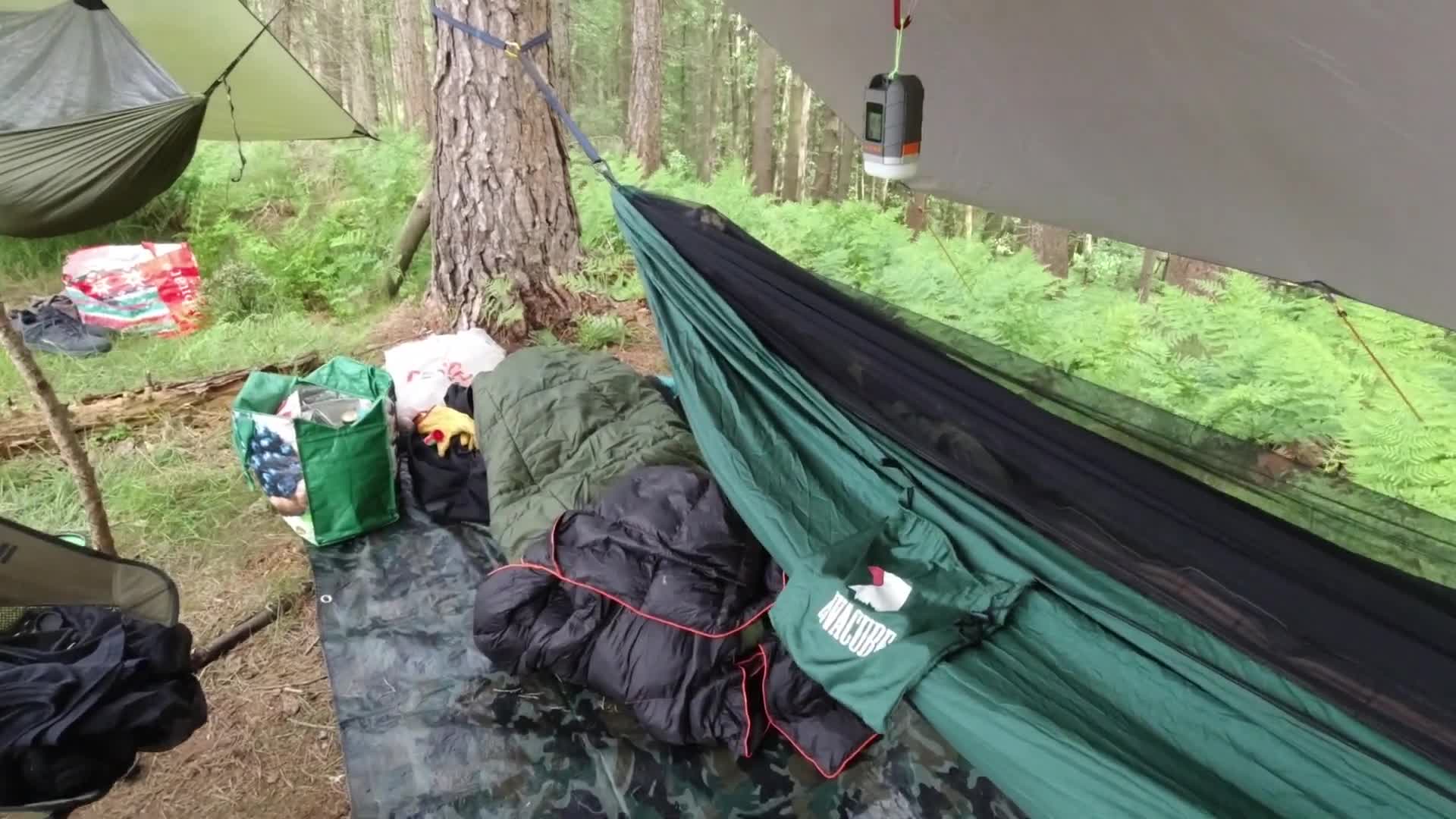 Hammock being thrown down and automatically setting itself up.