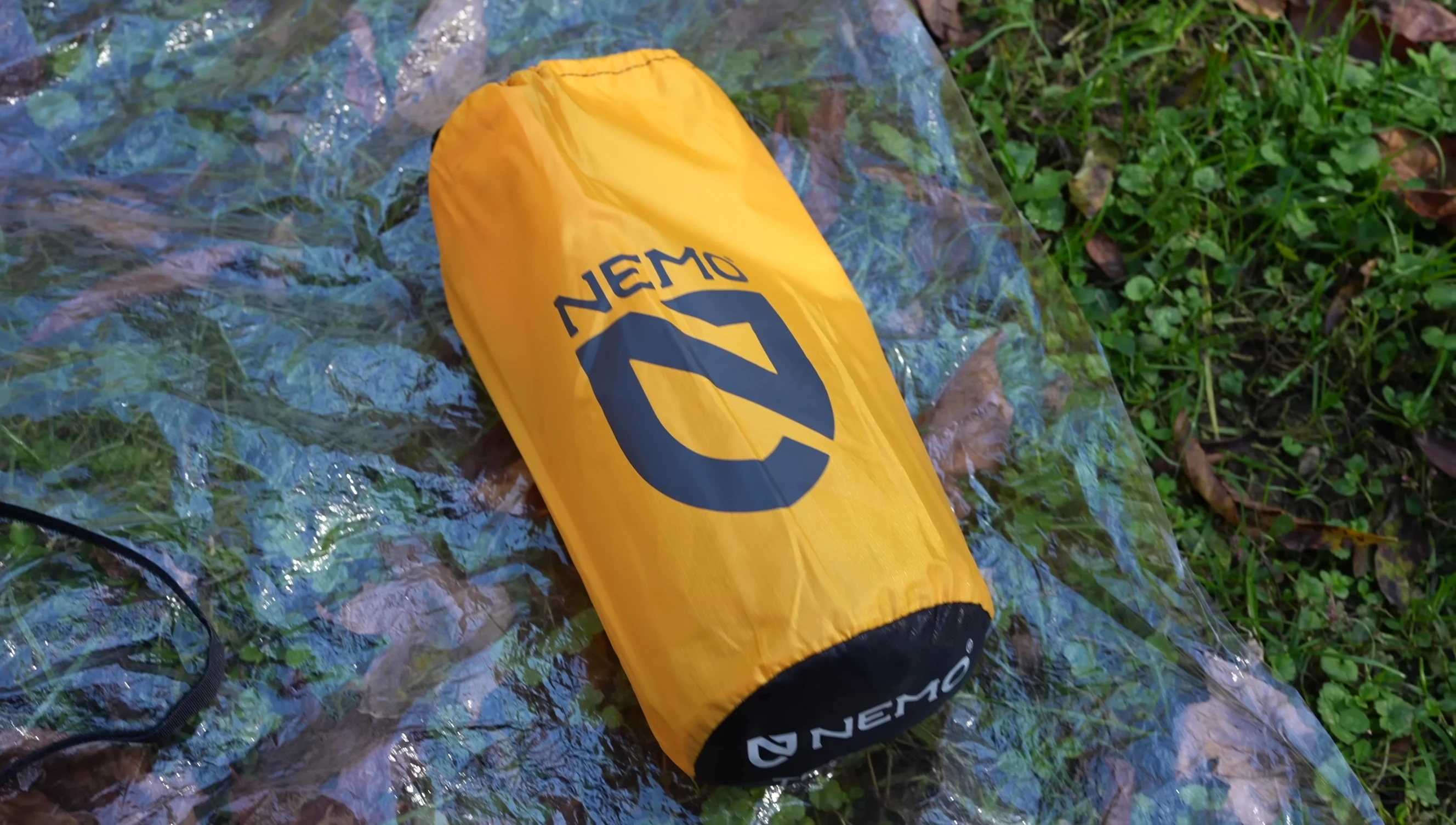The Nemo Tensor sleeping pad storage sack with drawstring closure.