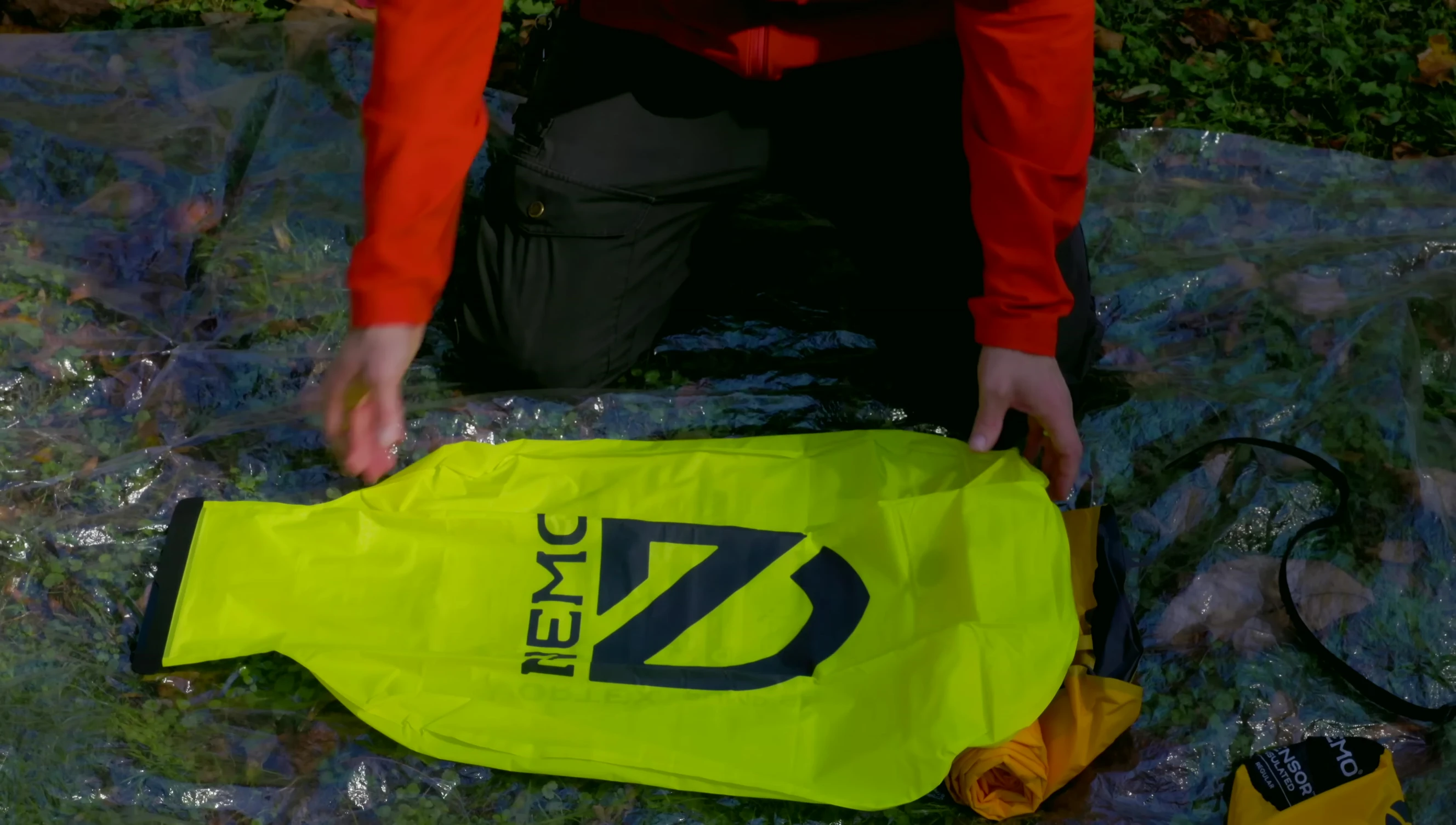 The inflated Nemo Tensor sleeping pad showcasing its size and thickness.
