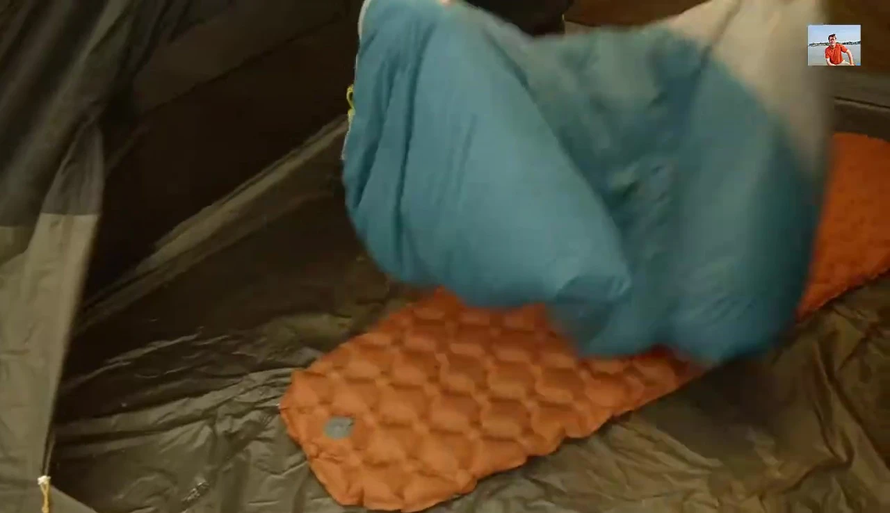 Close-up of the trapezoidal baffles in the Kelty Cosmic sleeping bag.