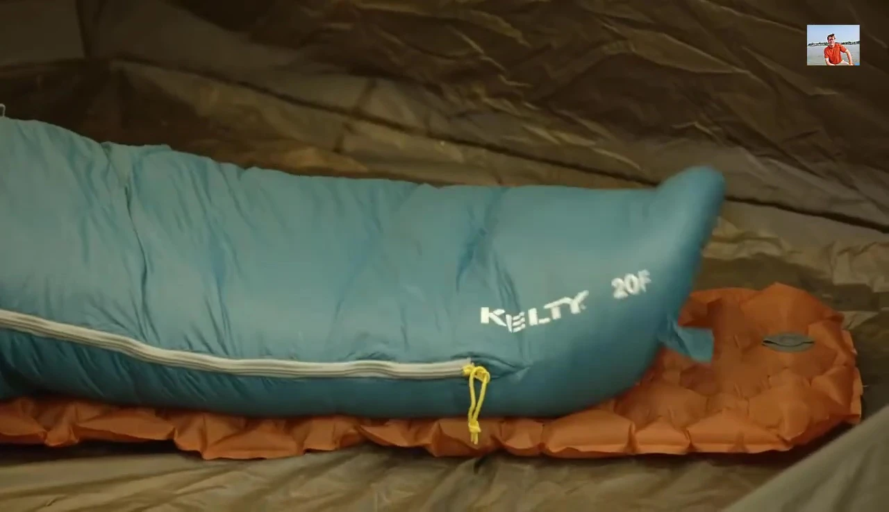 Close-up view of the stash pocket on the sleeping bag.