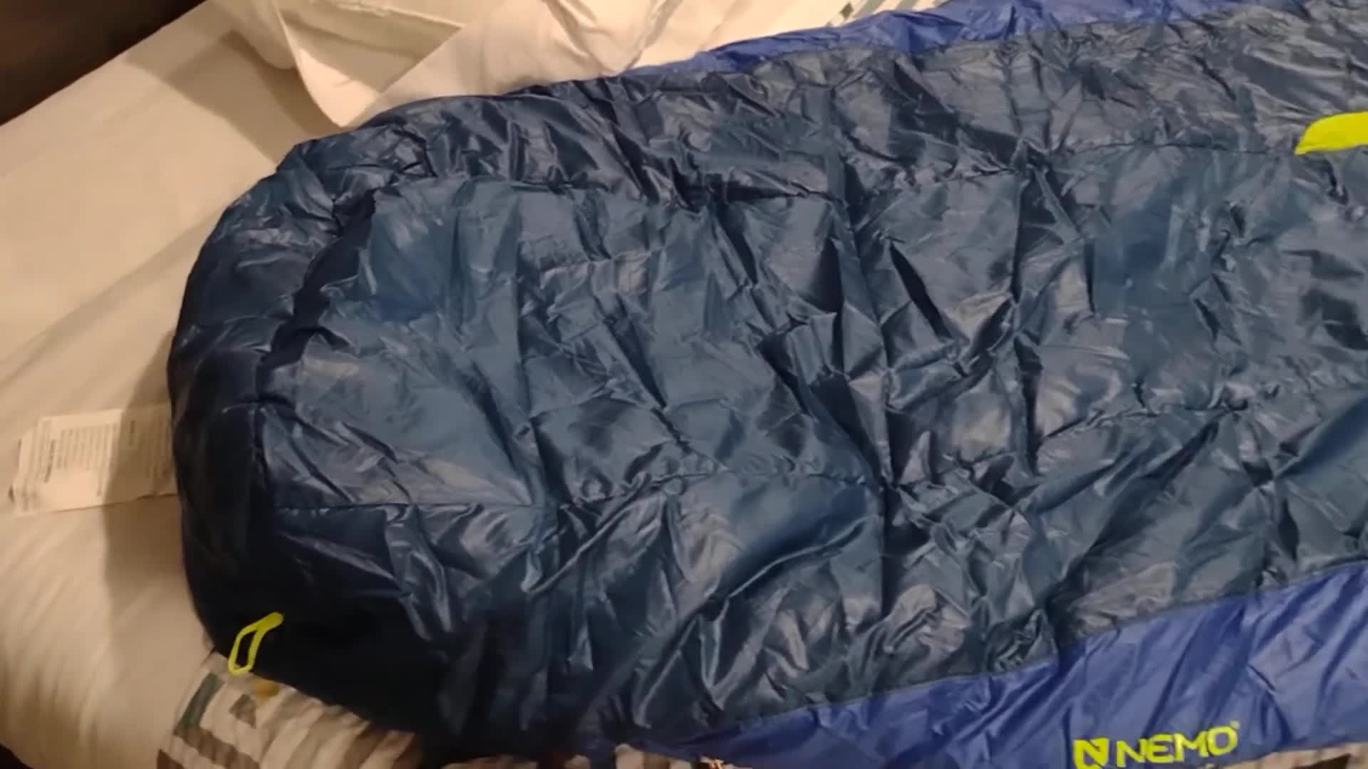 The new Nemo Forte sleeping bag, still in its packaging.