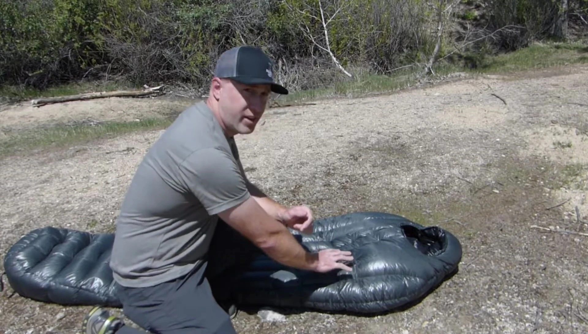 Close-up shot of the sleeping bag's material