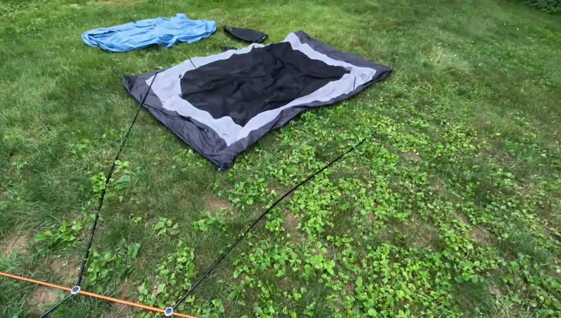 Placing the poles onto the tent
