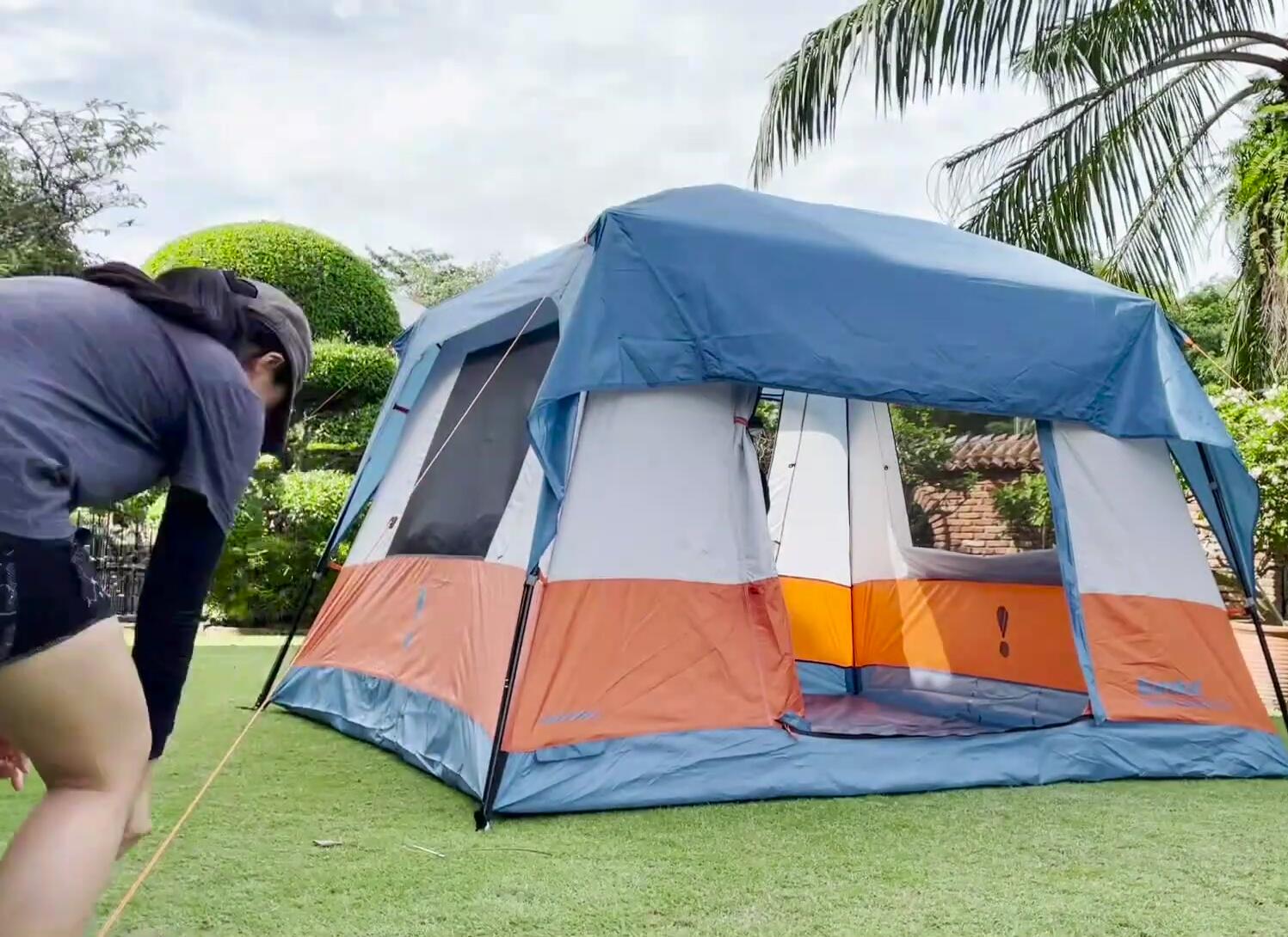 The tent blowing over in a light breeze