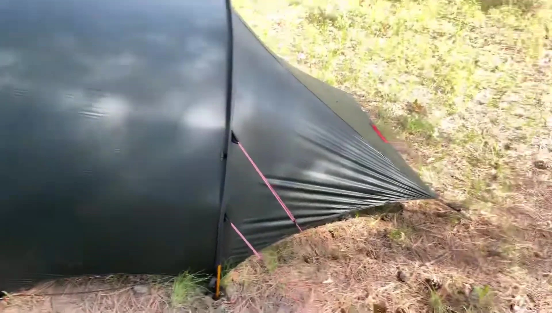 Close-up shot of the tent's weight and packed size.