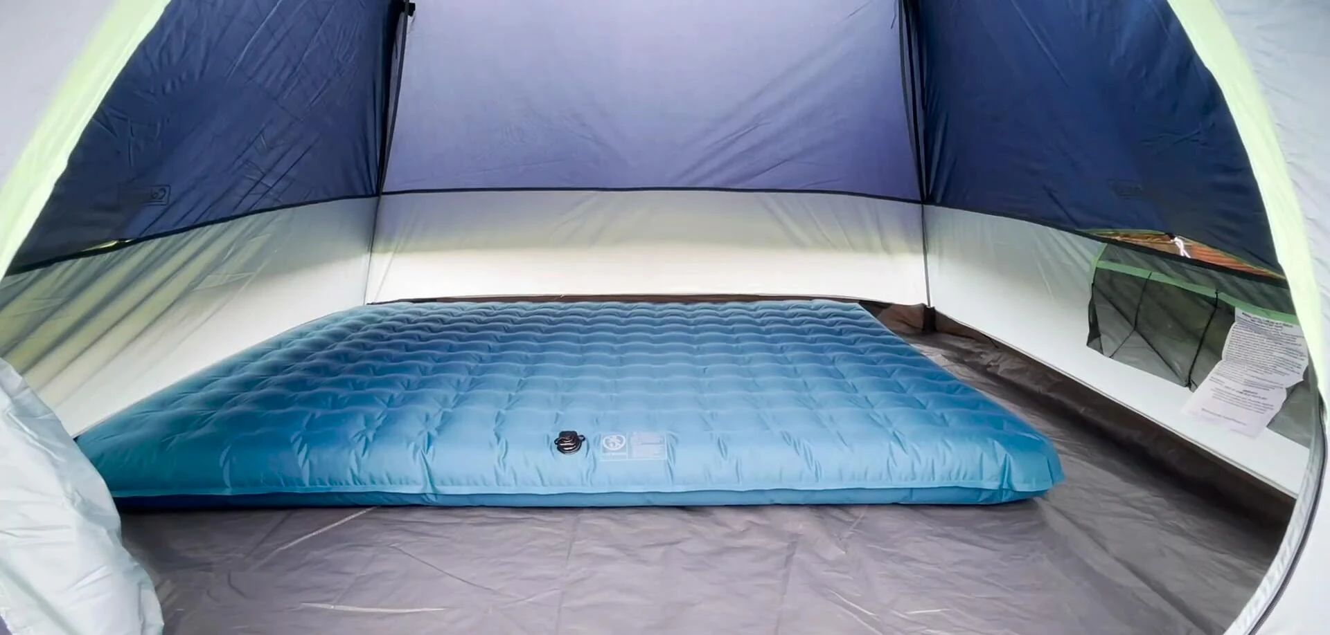 Queen-sized air mattress inside the tent