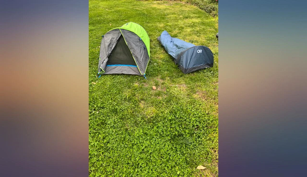 Image showing the reviewer inside the tent, demonstrating the interior space