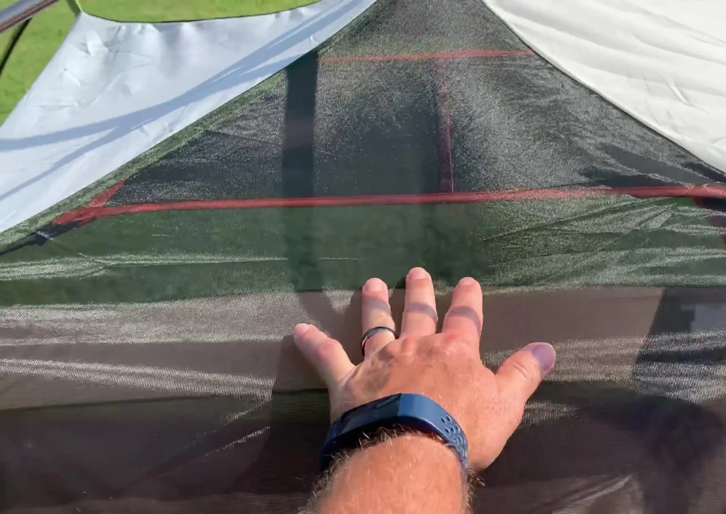 View of the gear loft inside the tent.