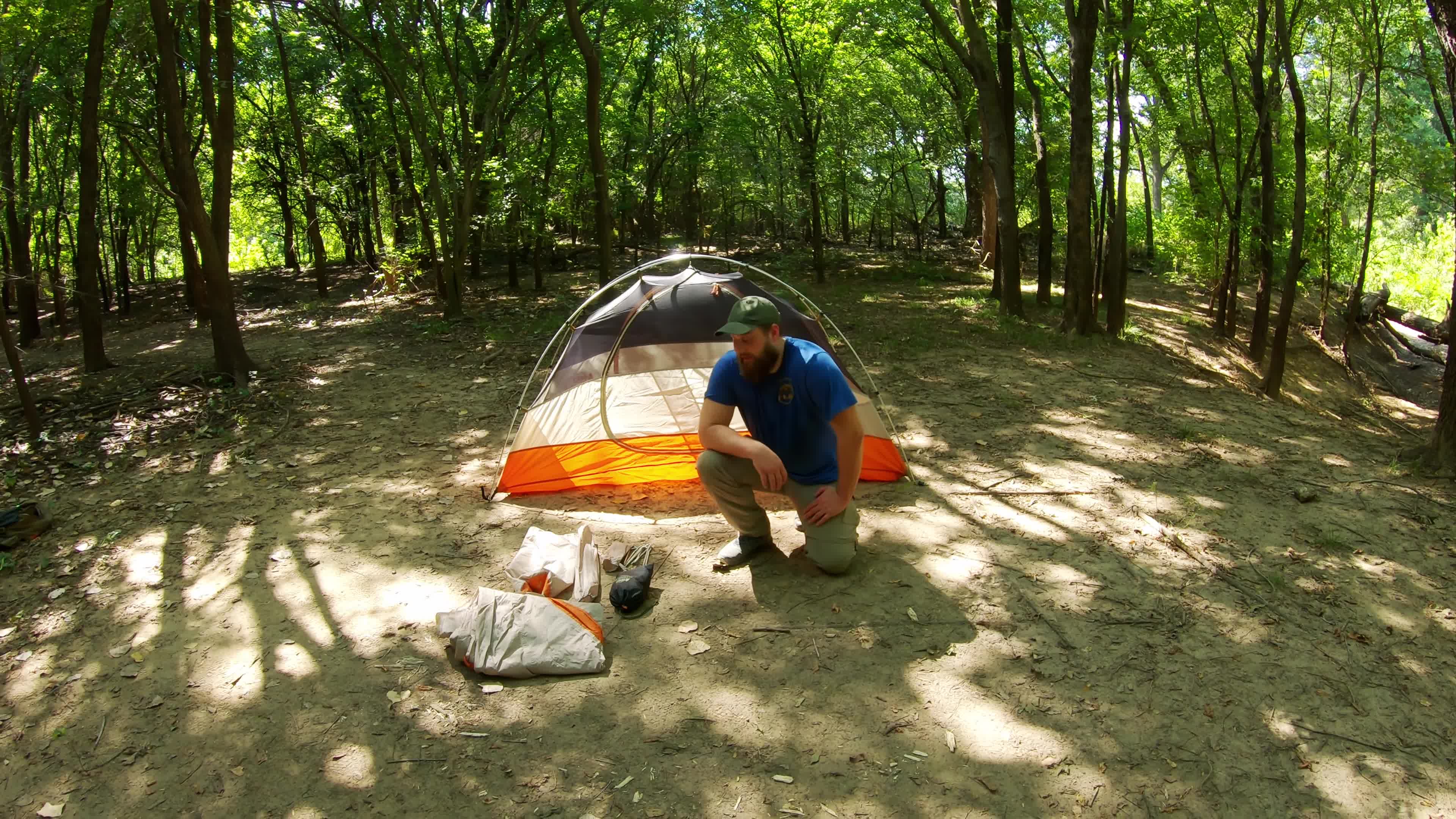 Close-up of the tent's footprint and other accessories.