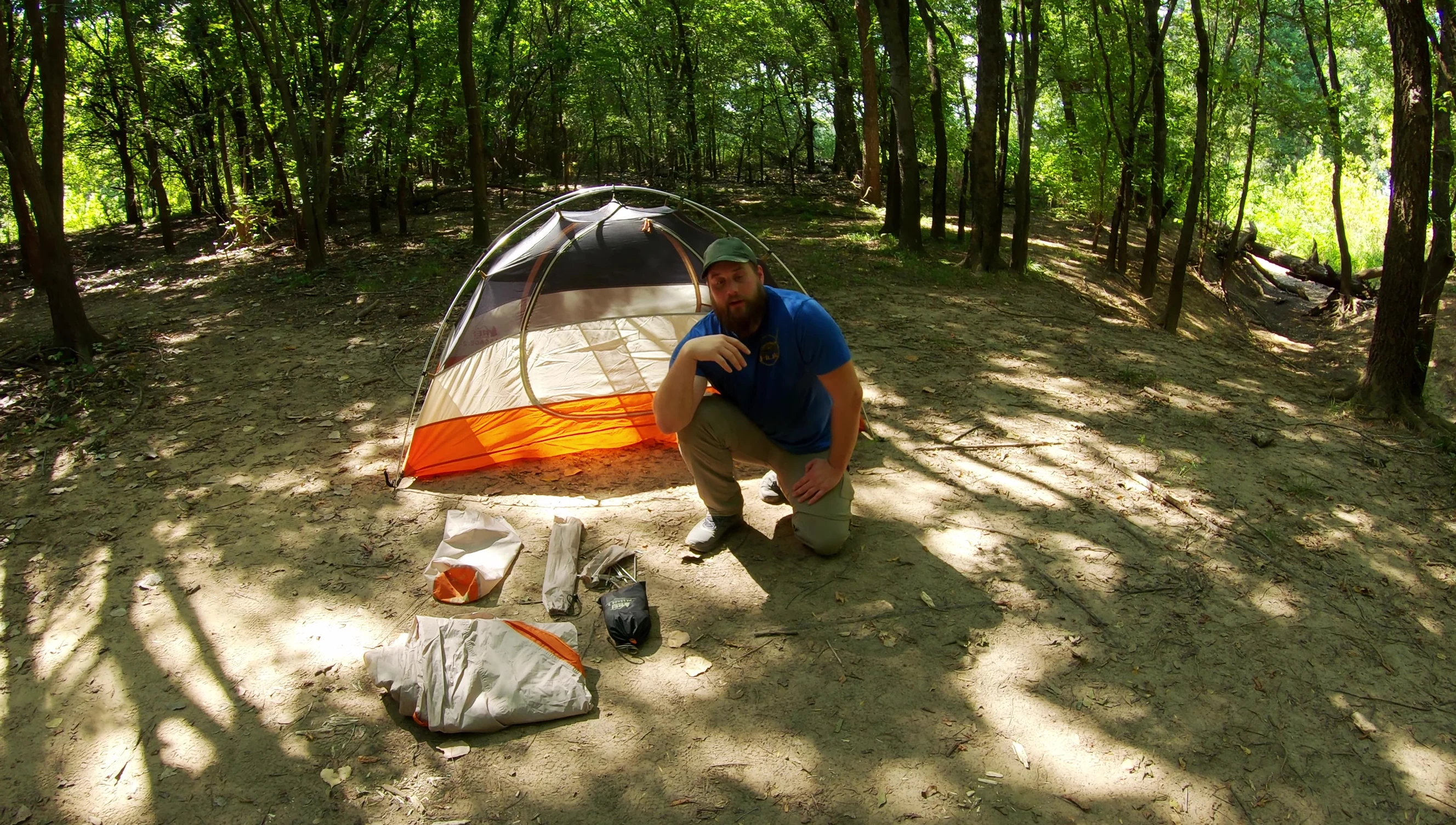 Shot of the tent being set up.
