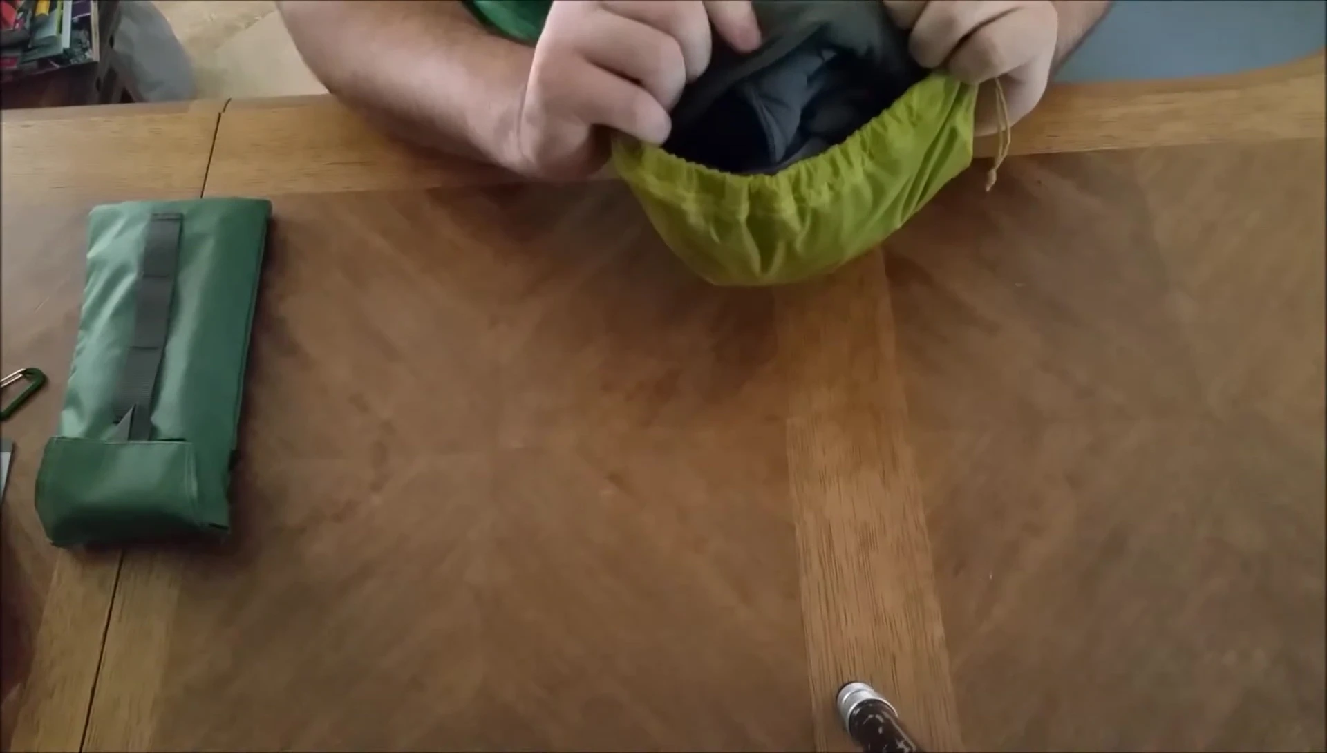 Stuff sack with fleece lining shown