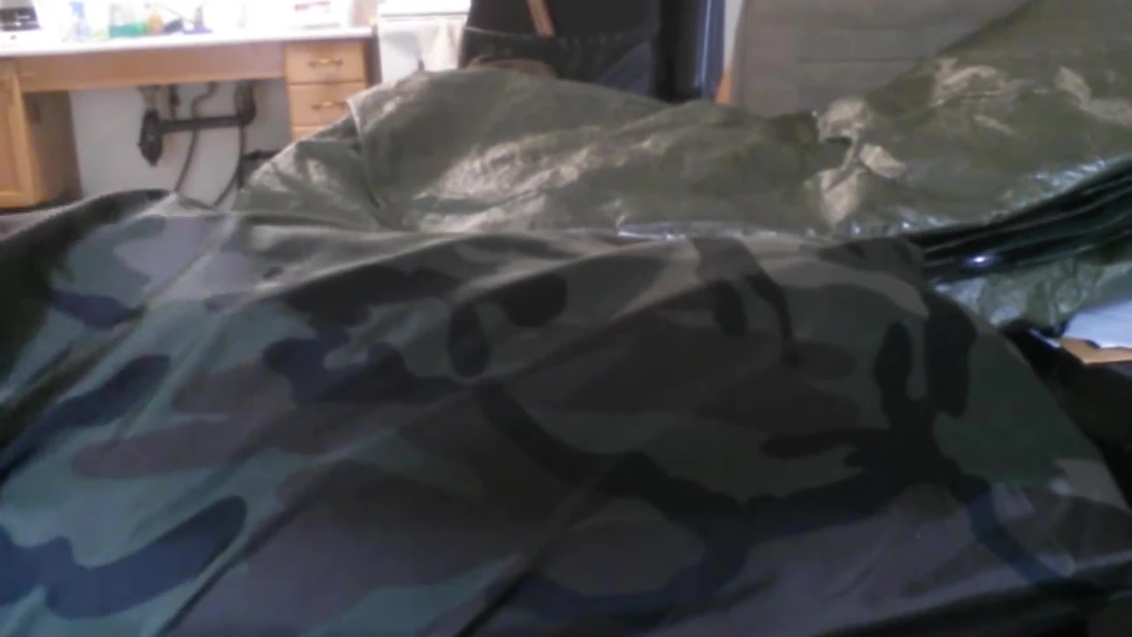 Close-up of the tarp's material and stitching