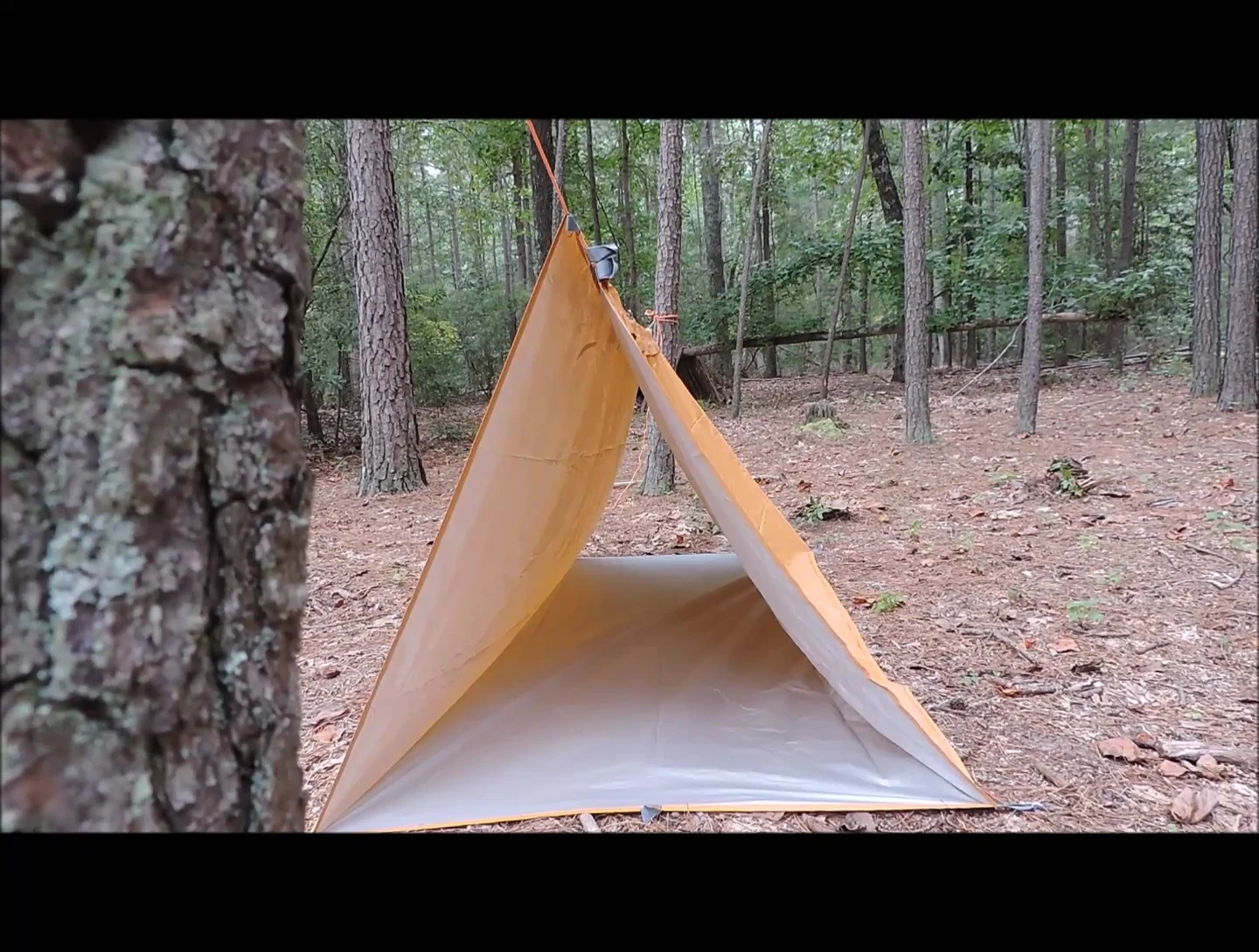 Interior view of the completed tube tent setup.