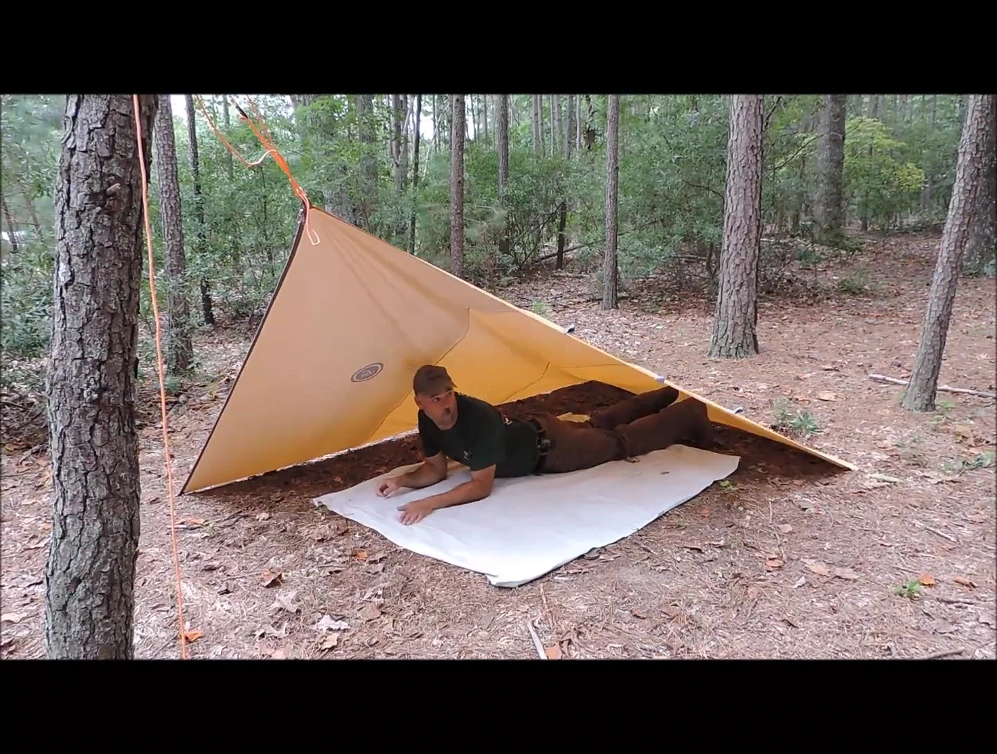 The tarp set up in a plough point configuration.