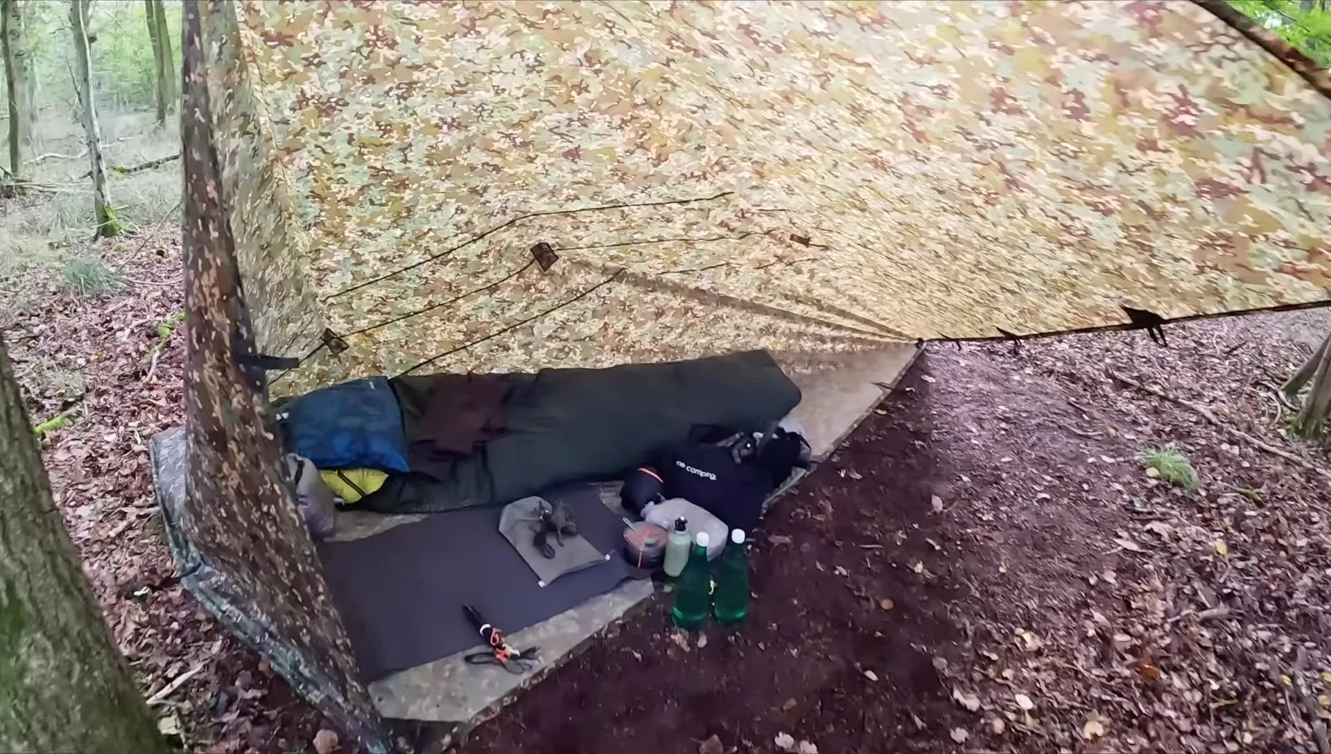 Protected cooking area near the fire pit
