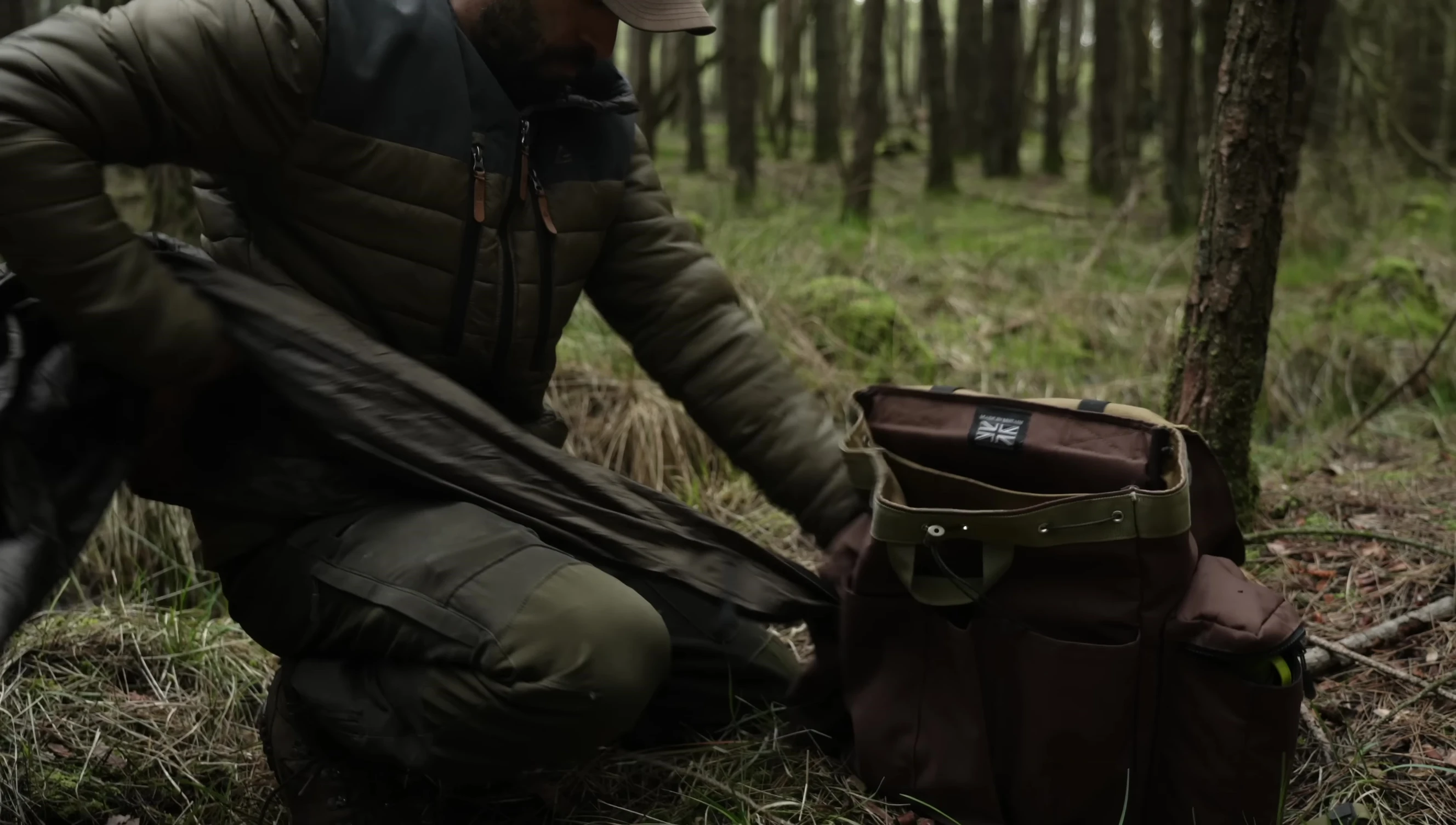 Tarp stored in a backpack side pocket