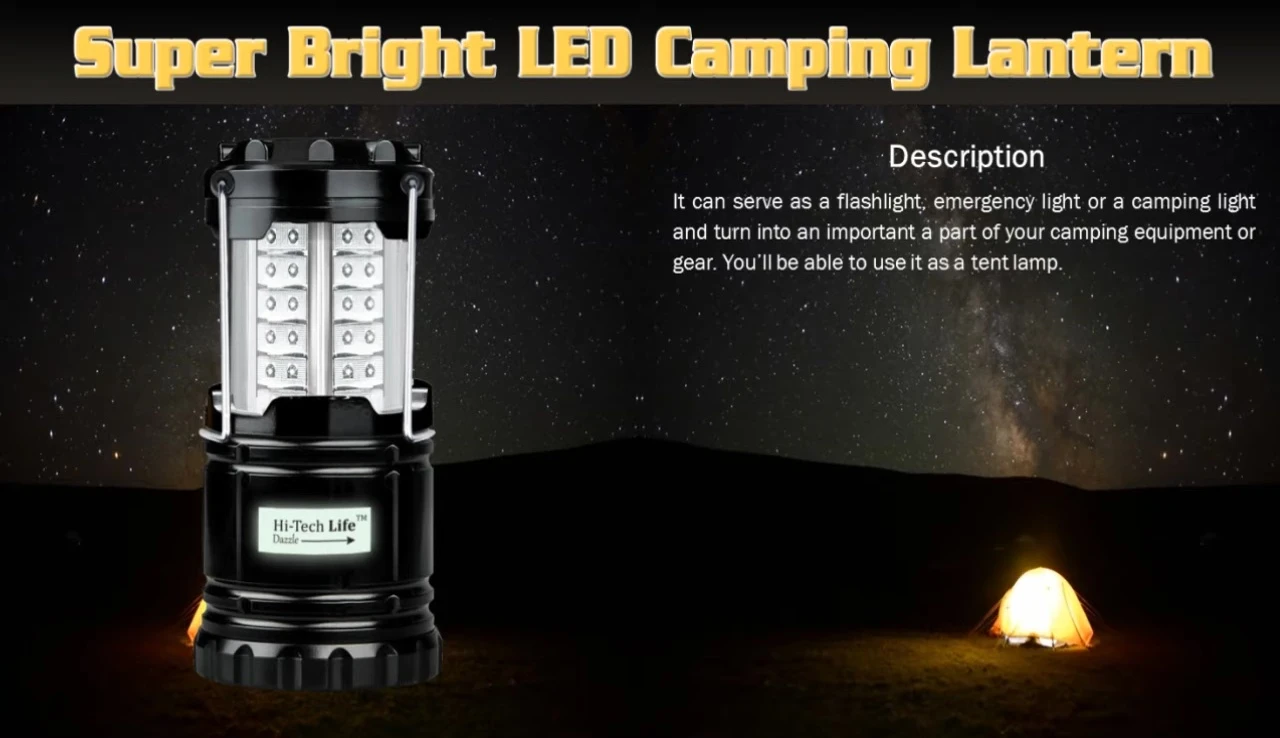 Lantern shown in use as a tent lamp