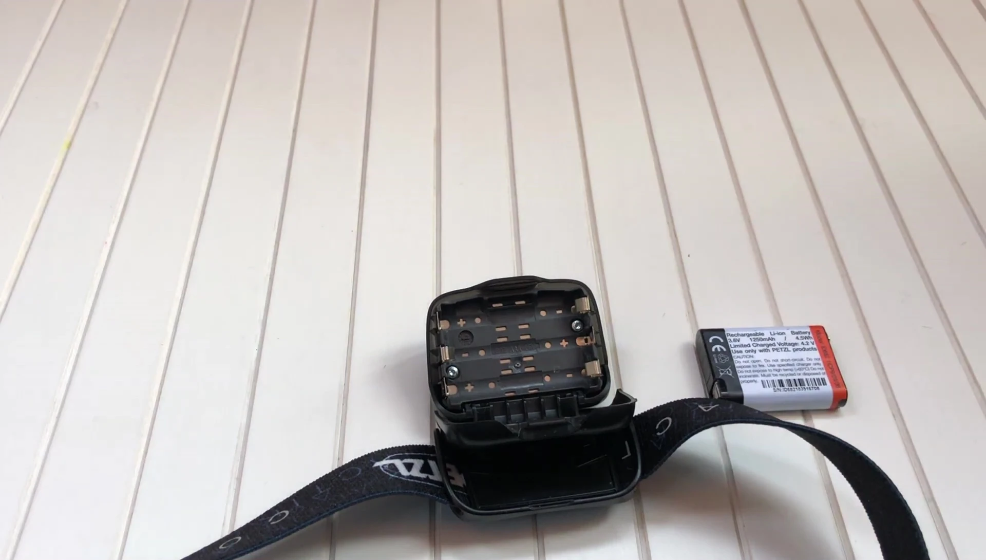 Close-up showing the removable rechargeable battery.
