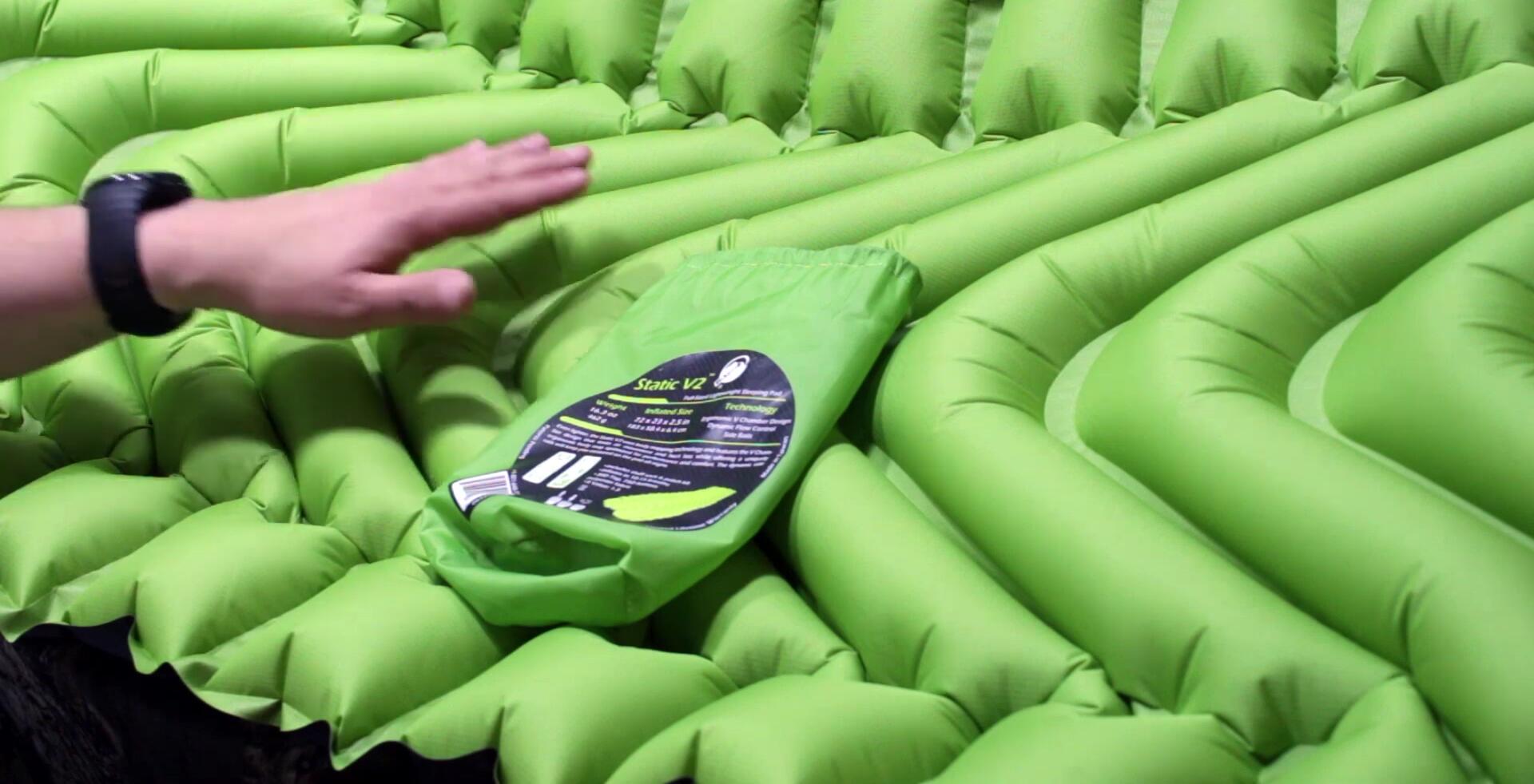 Close-up of the Klymit Static V2 sleeping pad showing its dimensions