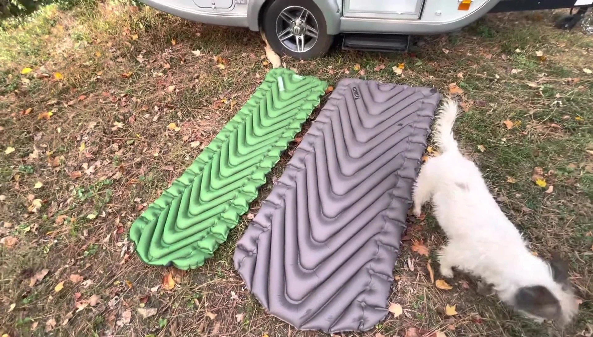 Comparison of the packed air mattress to the size of a basketball.