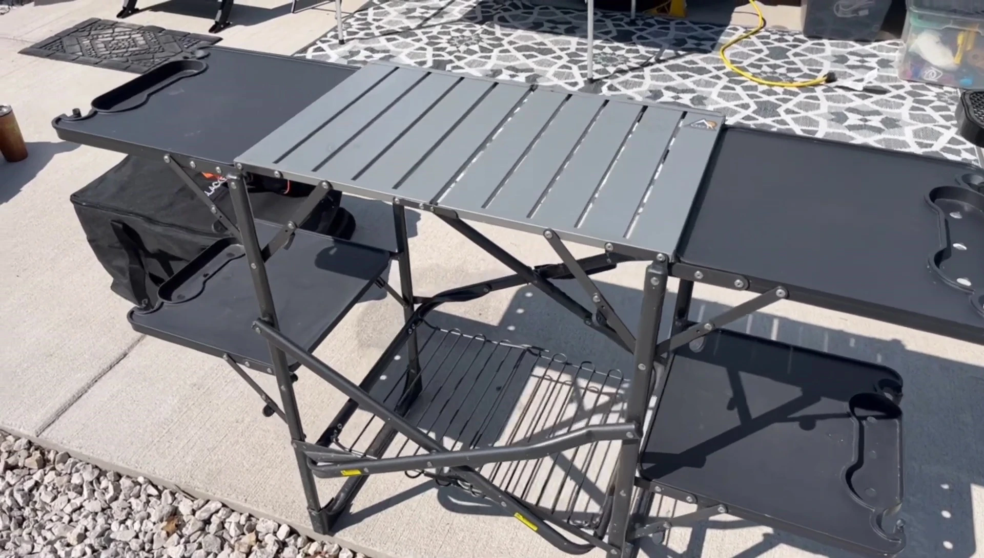 Close-up view of the table's locking mechanisms.