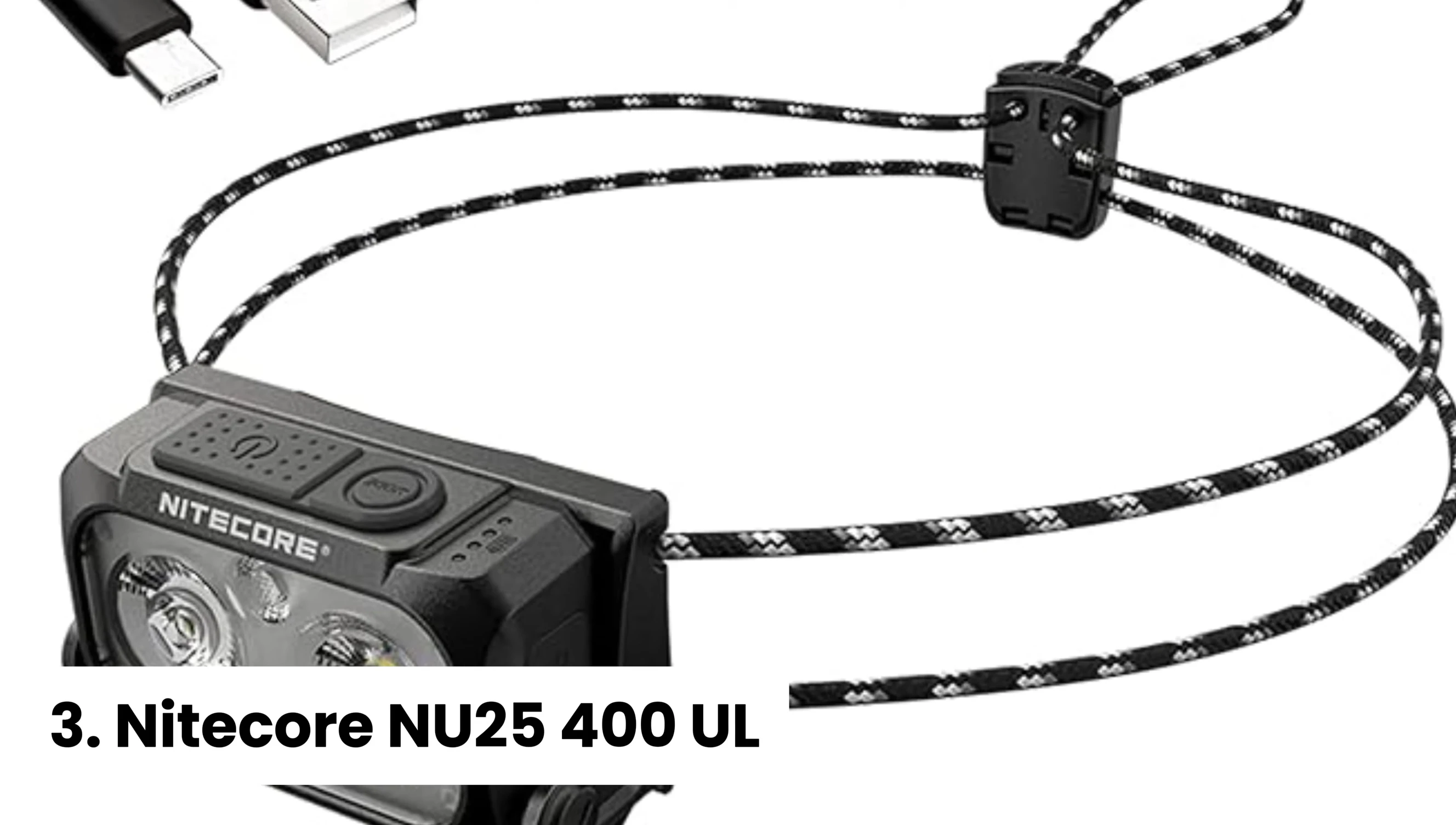 Nightcore NU25 400 UL headlamp shown on a scale