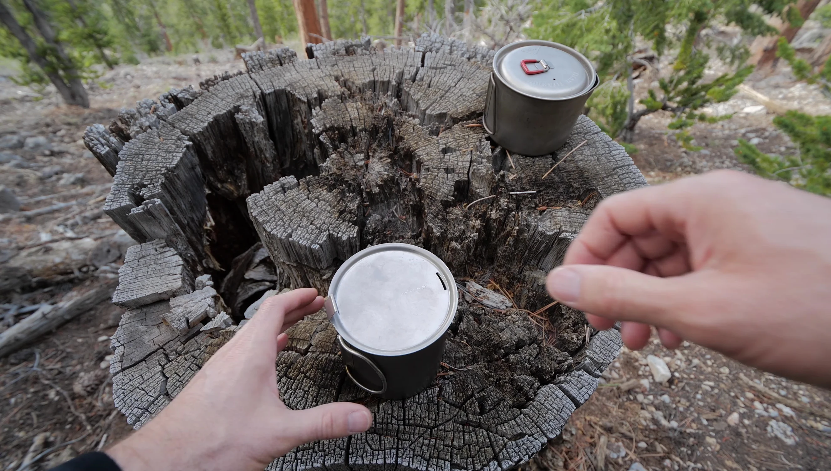 Demonstrating the items that fit inside the MSR Titan Kettle