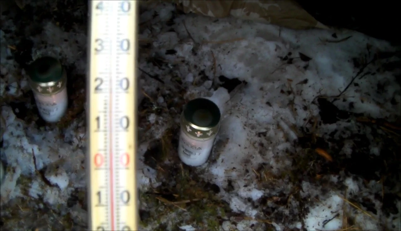 Thermometer inside the tent showing the low temperature increase.