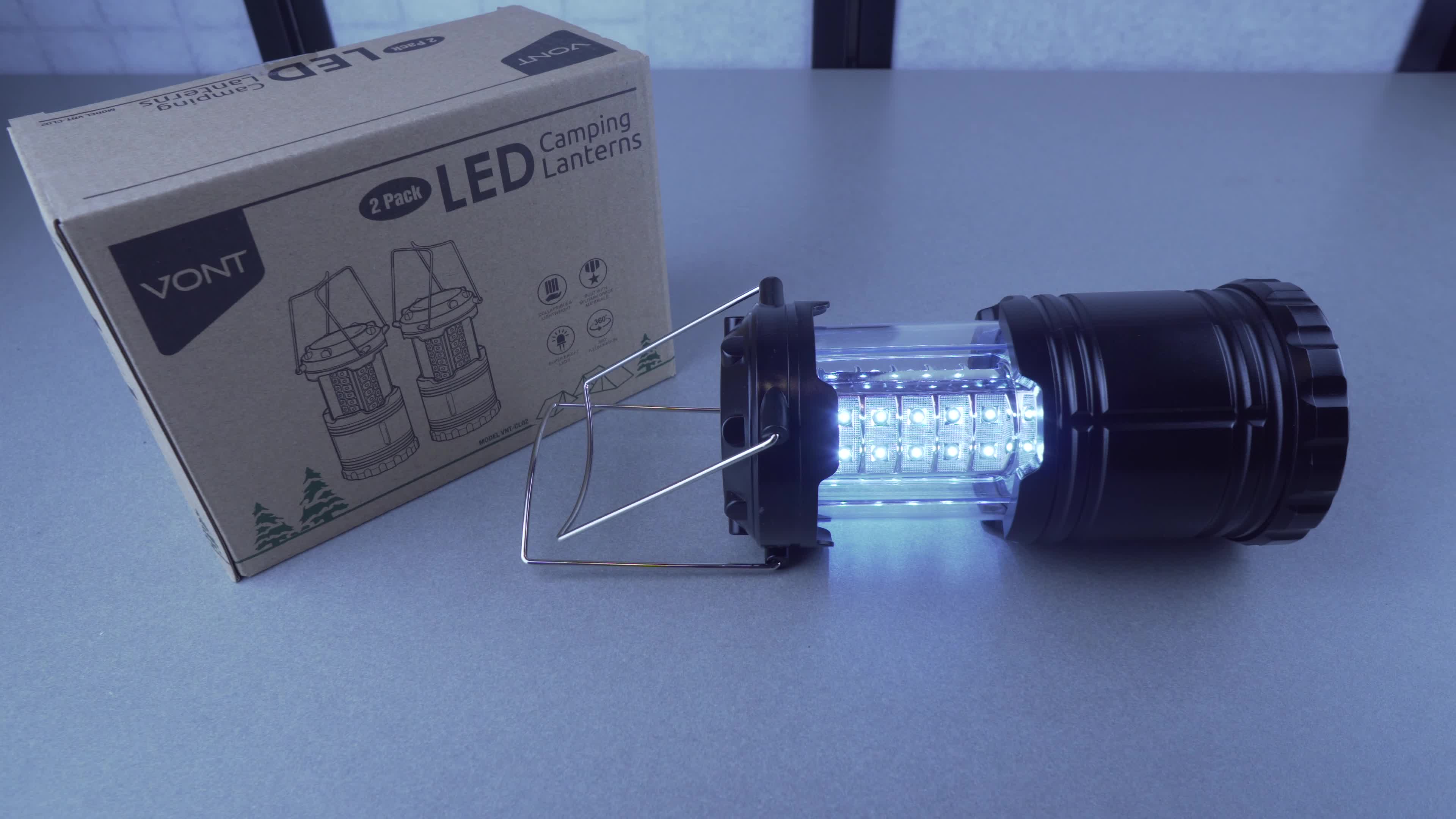 The 4-pack of Vont LED lanterns in their packaging.