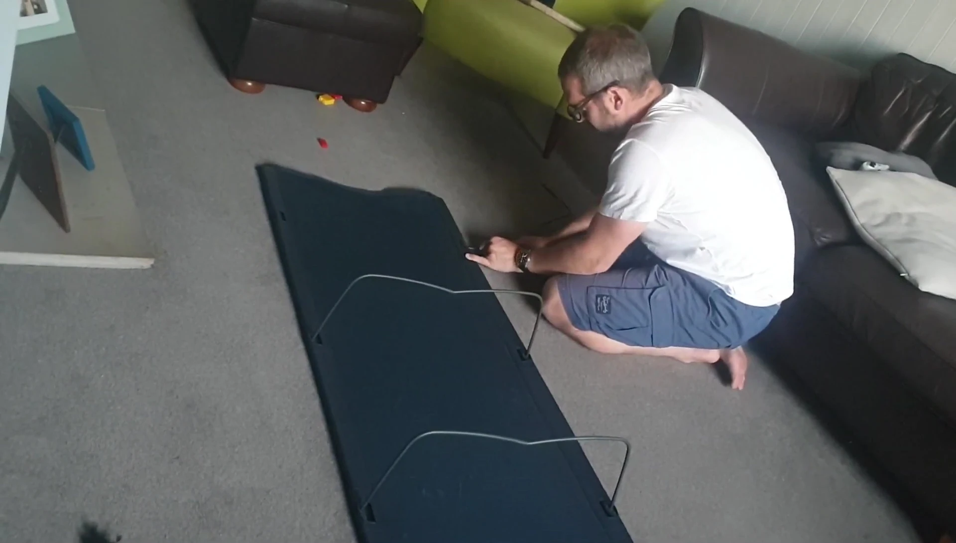 Final adjustment of the legs to ensure they are securely in place.