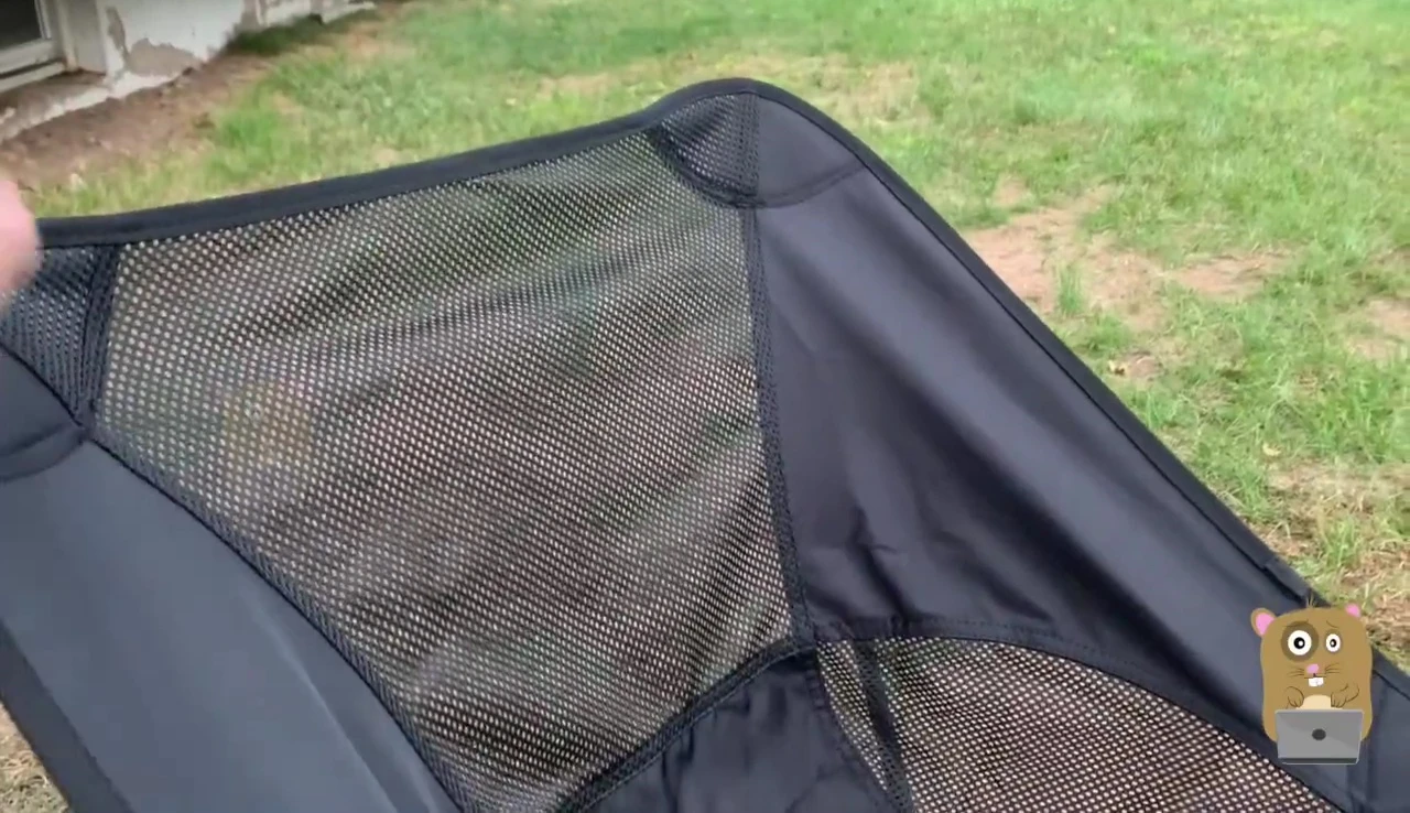 The breathable mesh back detail.