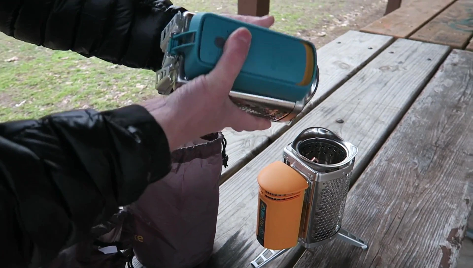 BioLite Cook Stove setup, showing the fan module and feet