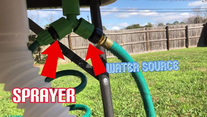 Connect the sink, spray handle, and hose to the 3-way splitter.