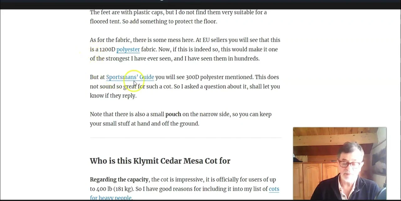 Screenshot showing the 300D fabric specification from the US retailer