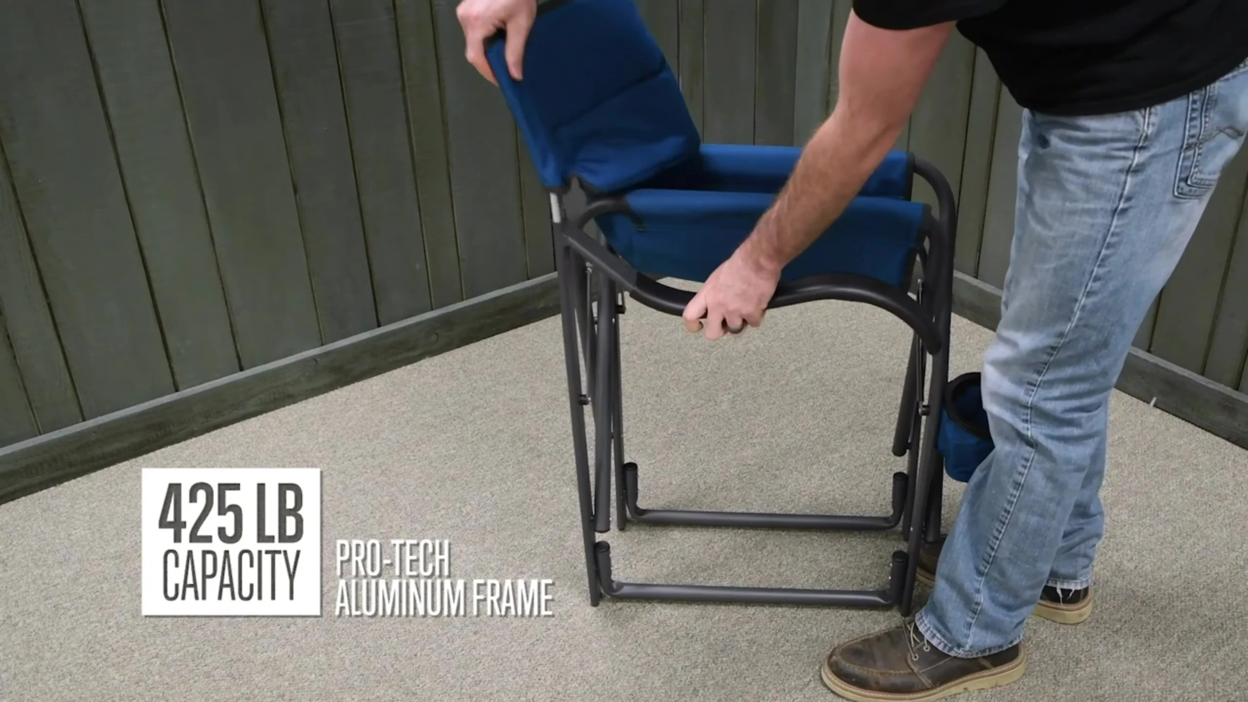 Close-up showing the aluminum frame of the Alps chair