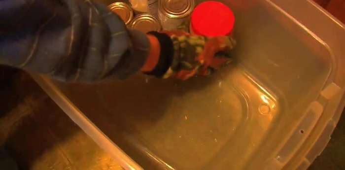 Pack aluminum foil, plastic bags, and cutting knives for food preparation and storage. Include measuring cups, tongs, garbage bags, a pot scrubber, paper towels, dish soap, napkins, and paper plates.