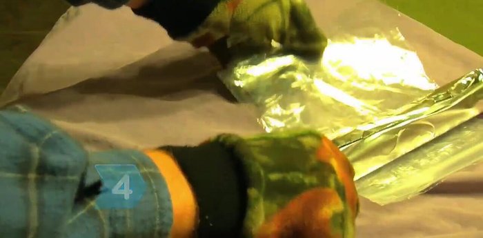 Pack aluminum foil, plastic bags, and cutting knives for food preparation and storage. Include measuring cups, tongs, garbage bags, a pot scrubber, paper towels, dish soap, napkins, and paper plates.