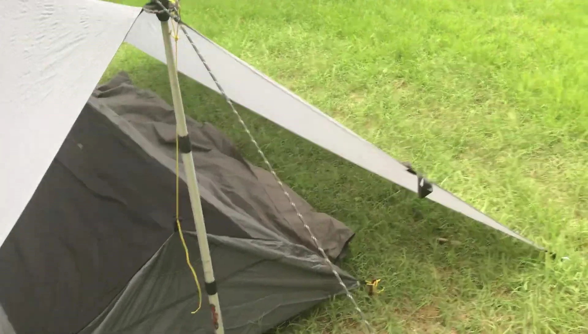 The bivy set up with trekking poles
