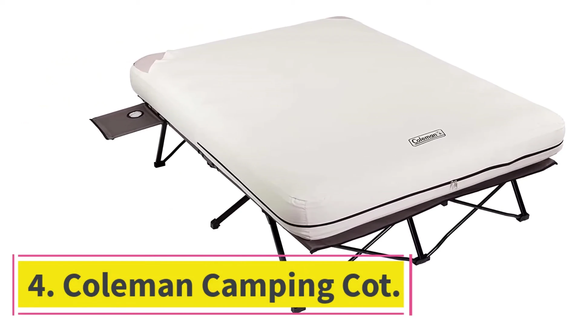 Close-up of the Coleman's air mattress and side tables