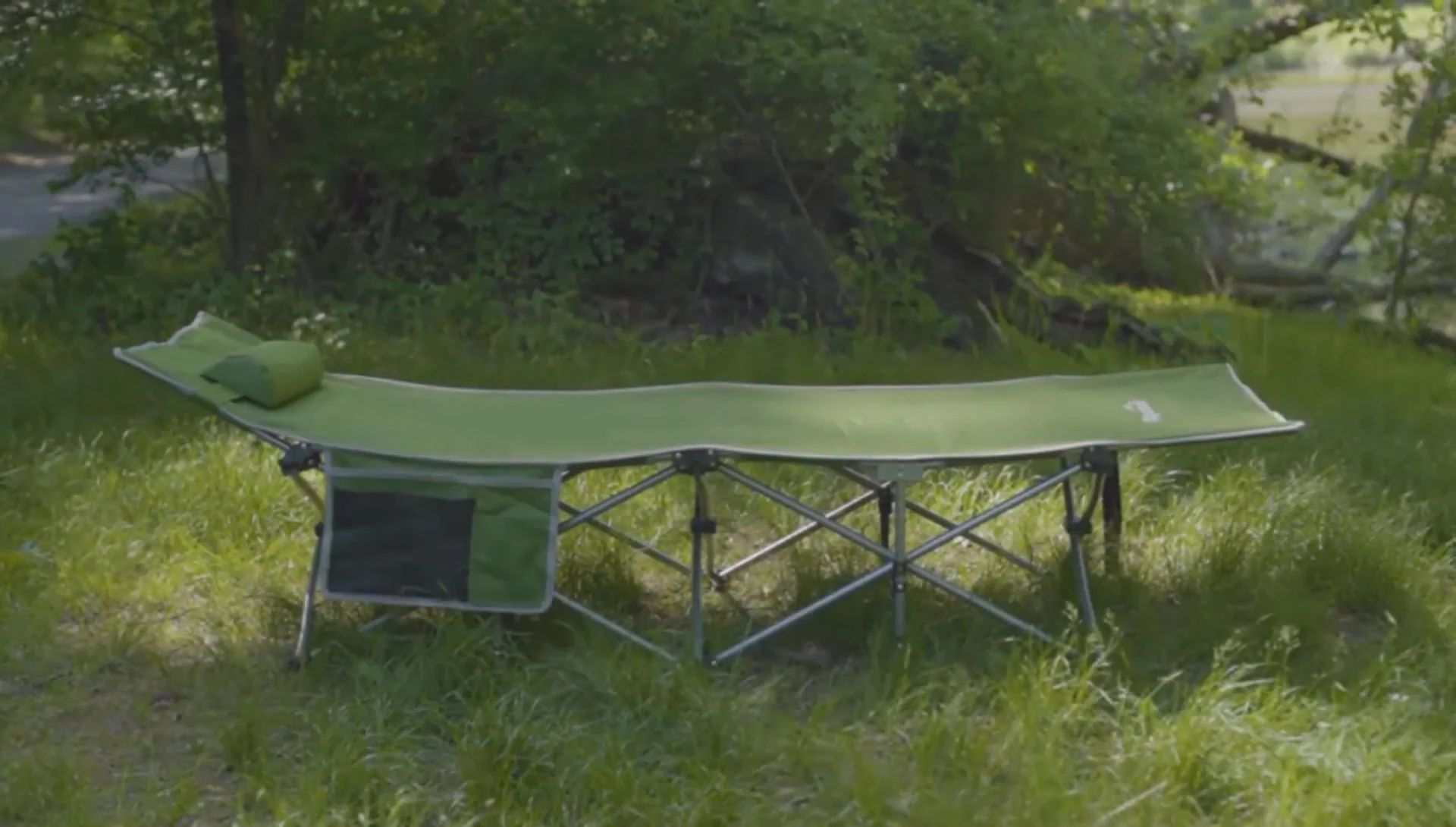 The cot's sturdy frame and mattress