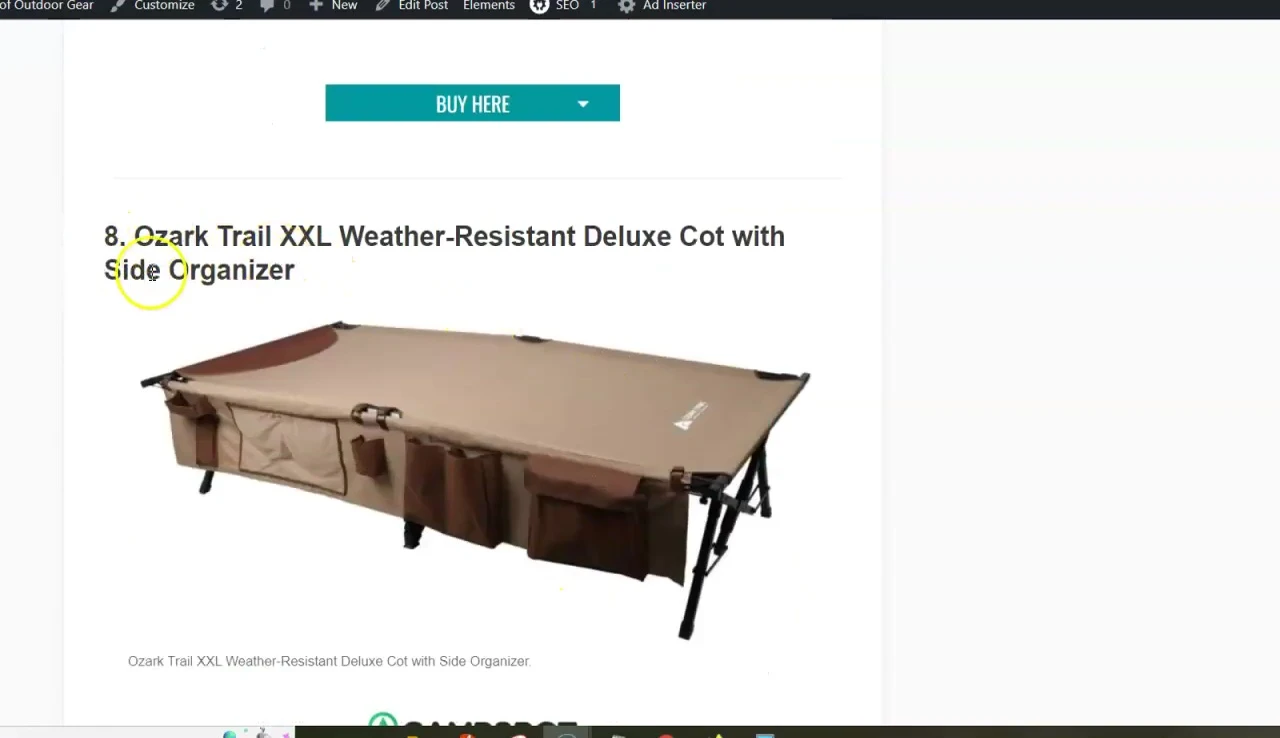 Ozark Trail XXL cot with side organizers.