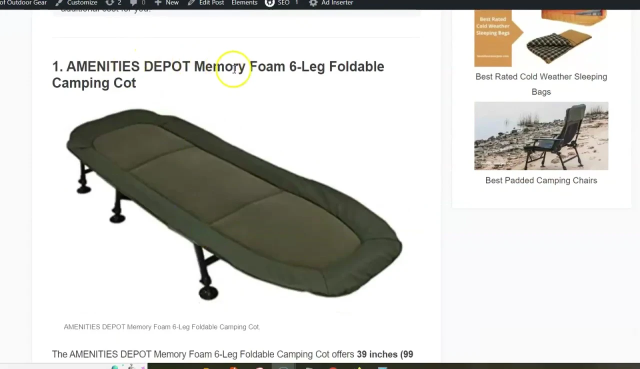 Close-up of the Amenities DePaul Memory Foam cot, showcasing its dimensions and features.