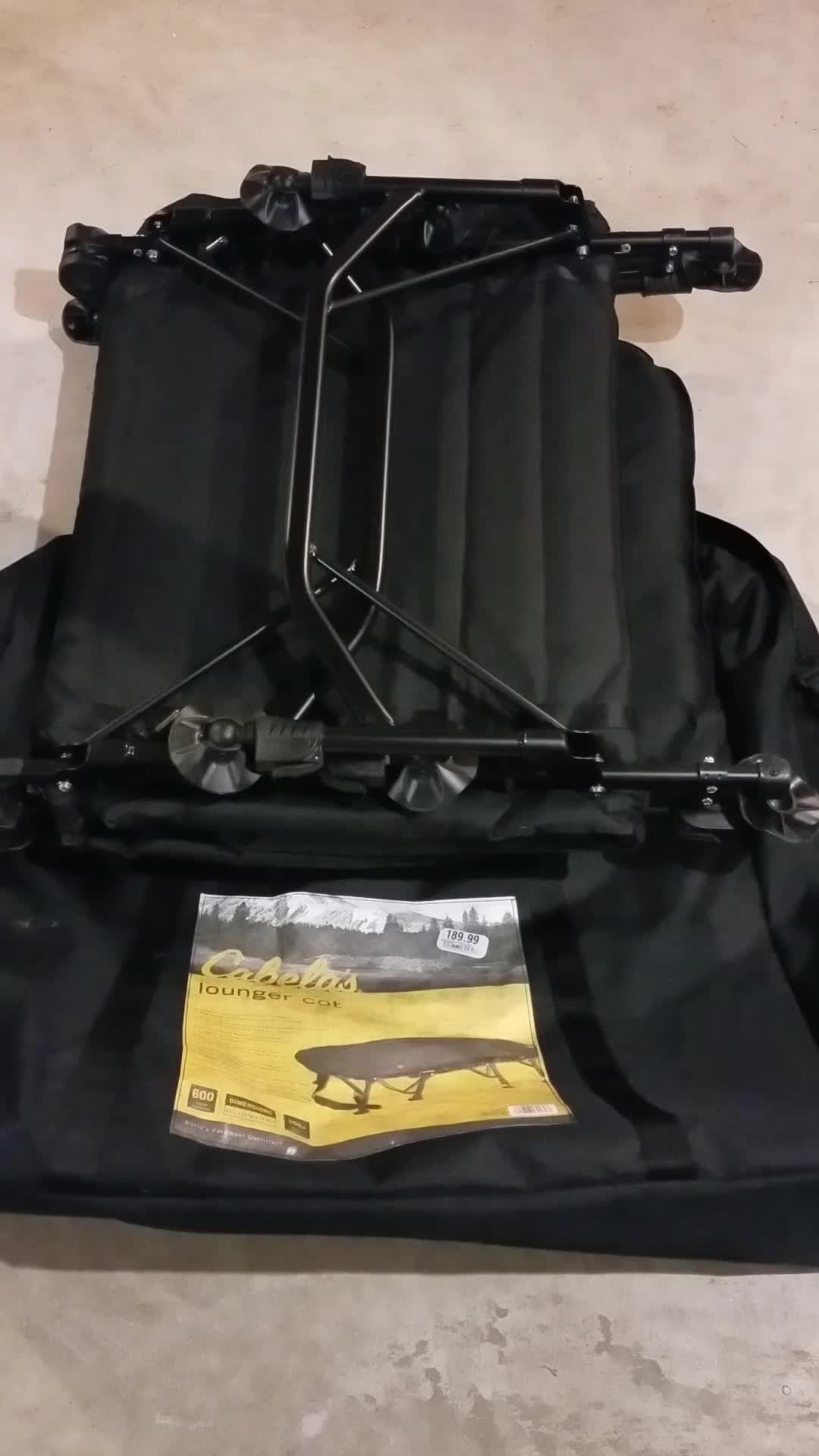 Cabela's Lounger Cot in its storage bag