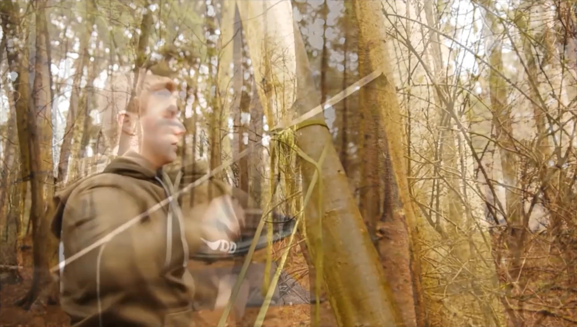 Illustrating the setup of Whoopie slings and tree huggers.