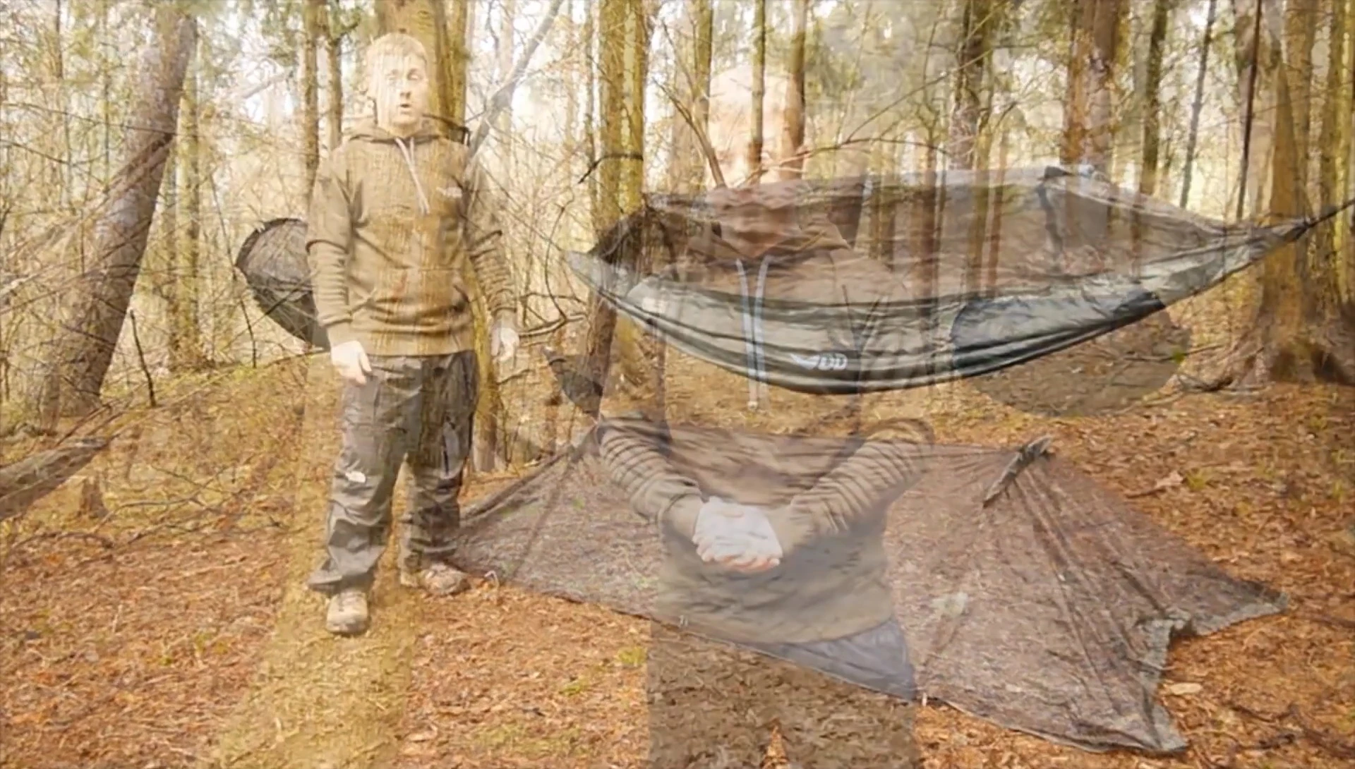 Showcasing the Frontline and Travel Hammocks with integrated mosquito nets.