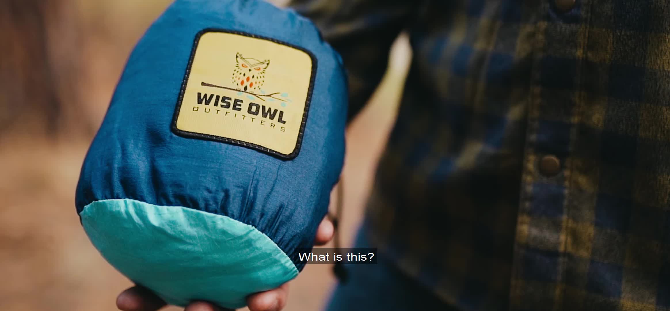 The small, palm-sized package containing the Wise Owl hammock.