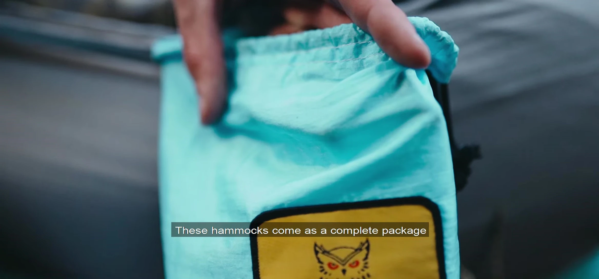 Close-up of the hammock package contents: ropes and carabiners.