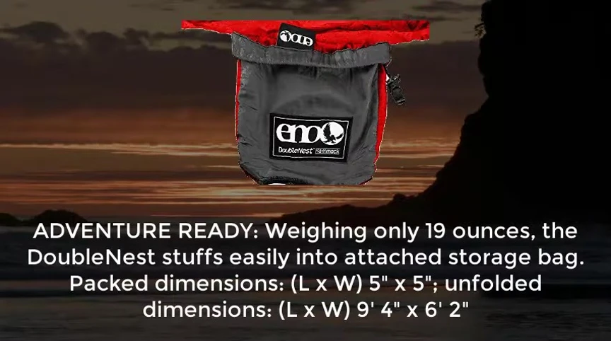Close-up of the packed DoubleNest hammock