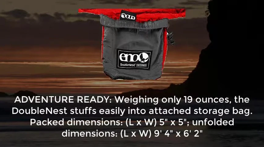 The packed hammock in its storage bag